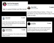 Fans react to Tiger Woods’ Hero World Challenge initial player list _ Images via X/@Mathew1539859 @Sleafs67 @dinomyte69 @jmill0514 @@suldawg2025